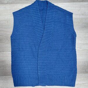 Blue Sweater Vest Large Knitted Textured Cardigan Vest For Women no buttons